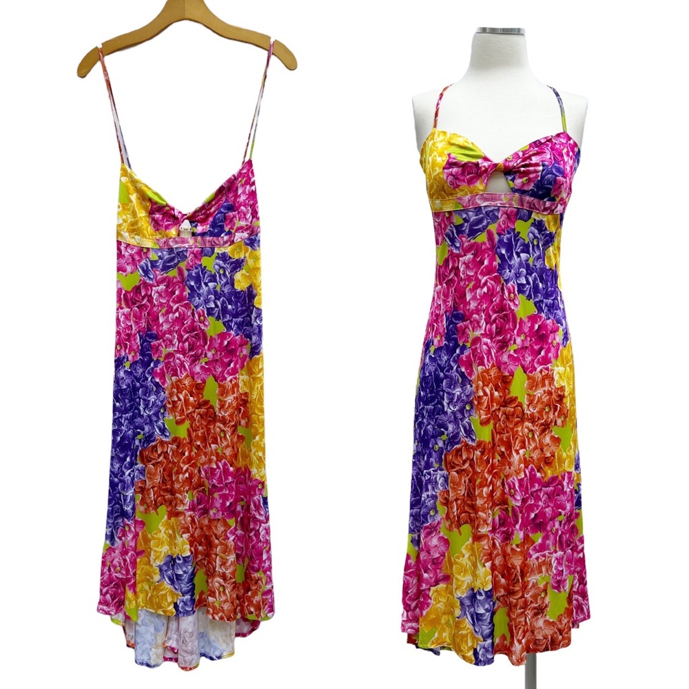 Y2K 2000s VERSACE Jeans Couture Bold Floral Jersey Slip Dress IT 46 Medium/Large - Picture 3 of 8